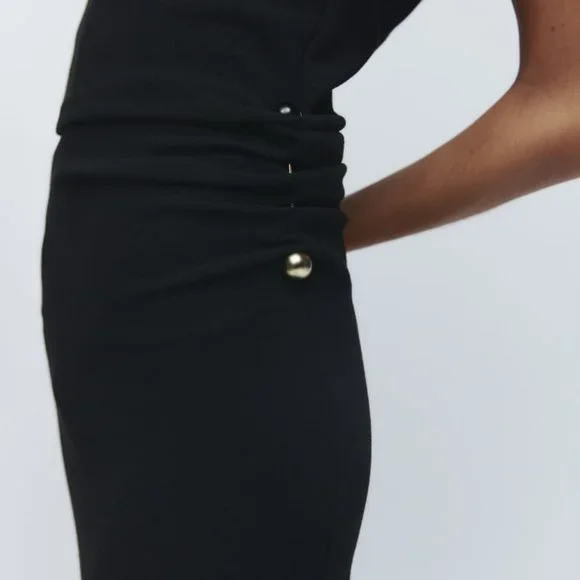NWT ZARA DRAPED DRESS WITH SLIT BLACK - REF. 8407/522 XS, S